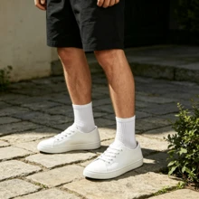 Men's White Canvas Shoes | Breathable & Durable | Low-Top Round Toe Lace-Up Design, Non-Slip Sole | Versatile For All Seasons, Suitable For Daily Wear, Shopping, Vacation - White - View 9