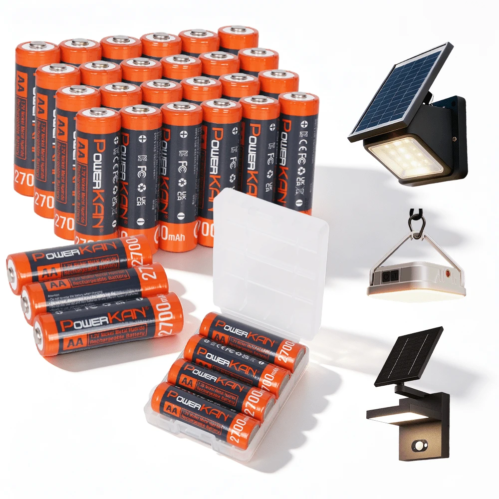 POWERKAN AA Rechargeable Battery, 1.2V NiMH Battery, High Capacity 2700mAh, Low Self-Discharge, Rechargeable Up To 1000 Times, Suitable For Electronic Devices, Remote Controls, Alarms, Solar Lights.