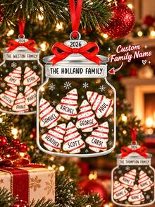 1pc Personalized Christmas Tree Ornament, 2D Flat Acrylic Cookie Jar Design, Customizable Family Last Name And 2-8 Names, Holiday Party Decoration - Multicolor - View 2