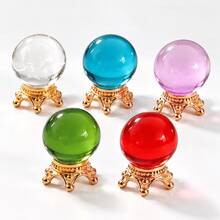 5pcs Multicolor Crystal Magic Fortune Ball Decoration Set, Transparent Glass Orb With Golden Stand Base, Fantasy Crystal Ball Desk Ornament For Home Decor, Office Shelf Display, Party Decoration, Photography Props, Collection And Gift Giving - Multicolor - View 12