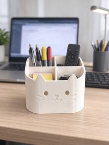 Cute Hollow Cat Multi-Compartment Desktop Organizer, Large Capacity Multi-Section Stationery Storage Holder For Student Desk And Office, Pen Holder For Markers, Stapler, Paper Clips And Small Items Organizer Box - Multicolor - View 5