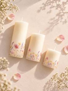Floral Printed Pillar Candles, Botanical Flower Decorative Candles, Elegant Cylindrical Candles, Suitable For Home Decor, Wedding Table Centerpiece, Bedroom Decor, Romantic Dinner, Holiday Party, Birthday, Housewarming Gift - 1PC - View 1