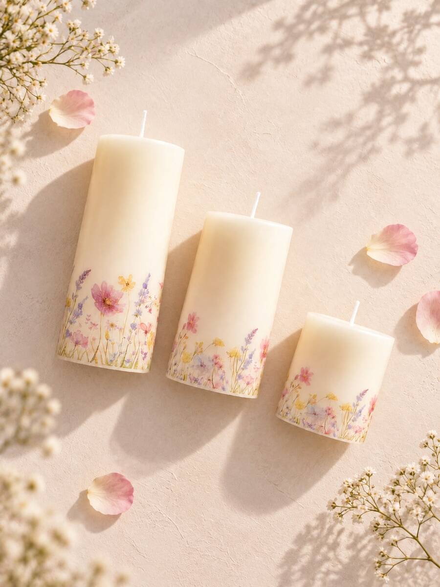 Floral Printed Pillar Candles, Botanical Flower Decorative Candles, Elegant Cylindrical Candles, Suitable For Home Decor, Wedding Table Centerpiece, Bedroom Decor, Romantic Dinner, Holiday Party, Birthday, Housewarming Gift - 1PC - View 1