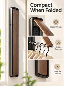 Retro Foldable Wall-Mounted Clothes Hanger, Black Walnut Wood Grain + Aluminum Alloy Frame Design, Collapsible Extendable Drying Rack, Suitable For Wall, Door, Window And More, Space-Saving Storage Rack.Balcony Clothes Rack Bathroom Clothes Rack Kitchen Bedroom Drying Rack Foldable Clothes Rack Christmas Holiday Home Supplies Small Space Dedicated - Multicolor - View 9