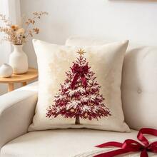 1PC Christmas Tree With Gold Ornament Ball And Snowflake Star Decor Print Pillow Cover, Sofa Couch Cushion Living Room Decor - Multicolor - View 7