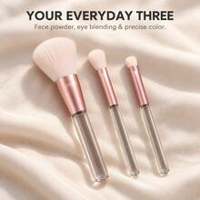 3 Piecesnew Transparent Handle, Pink Makeup Brush Set, Professional Makeup Tools, Suitable For All Skin Types, Multi-Functional Eyeshadow Brush, Blush Brush, Contour Brush, Blending Brush, Suitable For Travel Makeup Brushes. - Pink - View 2