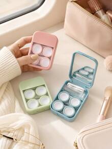 eyekan Pastel Contact Lens Case With Clear Window, Portable Lens Storage Box With Mirror, Compact Travel Lens Holder - View 2