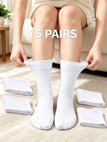5 Pairs Loose Fit Solid Color Socks, Loose Ankle Socks, Ultra Loose Short Socks, Soft Breathable Mid-Foot Socks, Elastic Top Design, Easy To Put On And Take Off, Unisex, Suitable For Men, Elderly And Daily Wear. Random Colors - Multicolor - View 5