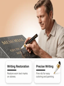 Premium Gold Stone Touch-Up Marker Pen For Faded Text Repair, Long-Lasting Weather-Resistant Paint Marker For Marble, Granite, Quartz, And Outdoor Memorials, Precise Fine Tip For DIY Engraving And Stone Restoration - Multicolor - View 5