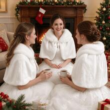 1pc Christmas New Warm Comfortable Thick Versatile Elegant Minimalist White Shawl Cape - Multicolor - View 2