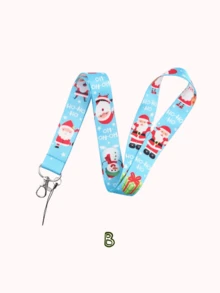 1pc Christmas Lanyard,Cute Santa Gingerbread Man Snowman Print Neck Strap,ID Badge & Phone Lanyard,For Work Pass,Transport Card,Ideal Holiday Gift - Red - View 4