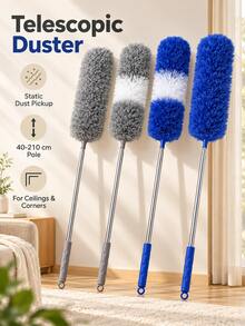 Modern Microfiber Extendable Duster, Gray White Fluffy Dusting Head With Telescopic Metal Pole And Non Slip Grip, Washable Static Dust Collector For Ceiling Fans, High Corners, Wall, Shelves, Home Cleaning, Spring Cleaning, Fall Winter Housework - Multicolor - View 2
