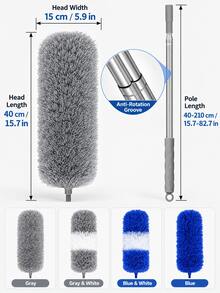 Modern Microfiber Extendable Duster, Gray White Fluffy Dusting Head With Telescopic Metal Pole And Non Slip Grip, Washable Static Dust Collector For Ceiling Fans, High Corners, Wall, Shelves, Home Cleaning, Spring Cleaning, Fall Winter Housework - Multicolor - View 10