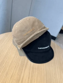 Letter Casual Polyester Embroidered Decor Spring/Summer Large Brim Face-Slimming Sun Protection Baseball Cap American Vintage Soft Crown Duck Bill Hat - A - View 10