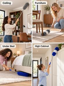 Modern Microfiber Extendable Duster, Gray White Fluffy Dusting Head With Telescopic Metal Pole And Non Slip Grip, Washable Static Dust Collector For Ceiling Fans, High Corners, Wall, Shelves, Home Cleaning, Spring Cleaning, Fall Winter Housework - Multicolor - View 9