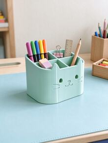 Cute Hollow Cat Multi-Compartment Desktop Organizer, Large Capacity Multi-Section Stationery Storage Holder For Student Desk And Office, Pen Holder For Markers, Stapler, Paper Clips And Small Items Organizer Box - Multicolor - View 3