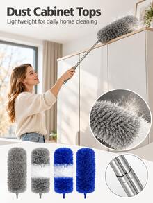 Modern Microfiber Extendable Duster, Gray White Fluffy Dusting Head With Telescopic Metal Pole And Non Slip Grip, Washable Static Dust Collector For Ceiling Fans, High Corners, Wall, Shelves, Home Cleaning, Spring Cleaning, Fall Winter Housework - Multicolor - View 4