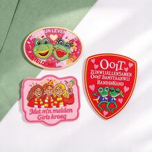 3 Pcs Party Girls & Frog Oeteldonk Carnival Iron‑On Embroidery Patches, Heart Funny Slogan Design Applique Badge, DIY Ornament For Jacket Backpack Dutch Carnival Party Decoration - Multicolor - View 2