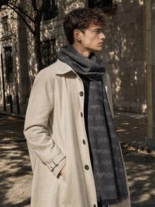 Emporio Armani Unisex Tassel Scarf With Allover Logo Print EM004238 AF21541 F6138 - Brown EM004238 AF21541 F6138 - View 1
