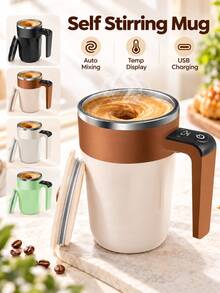 Car Cup Warmer & Cooler, Self-Stirring Coffee Mug With Fahrenheit Temperature Display, LED Digital Temperature Control, Rechargeable Stirring Cup With Lid, Automatic Self-Stirring, Suitable For Coffee, Milk And Other Beverages, Brown, Car Electronics - A - View 8
