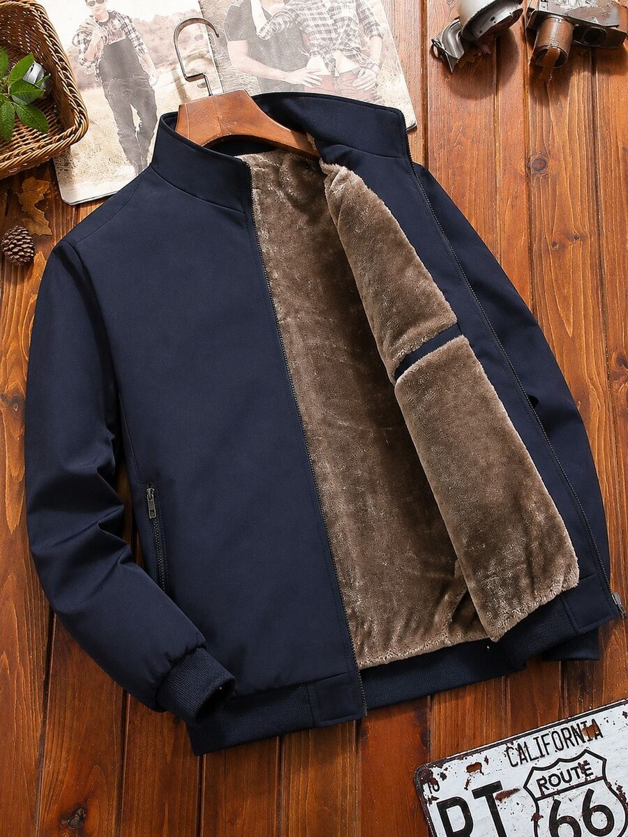 Thermal Lined Jacket, Fashionable, Warm, Casual, Suitable For Men's Daily And Outdoor Sports Wear In Autumn/Winter - Navy Blue - View 1