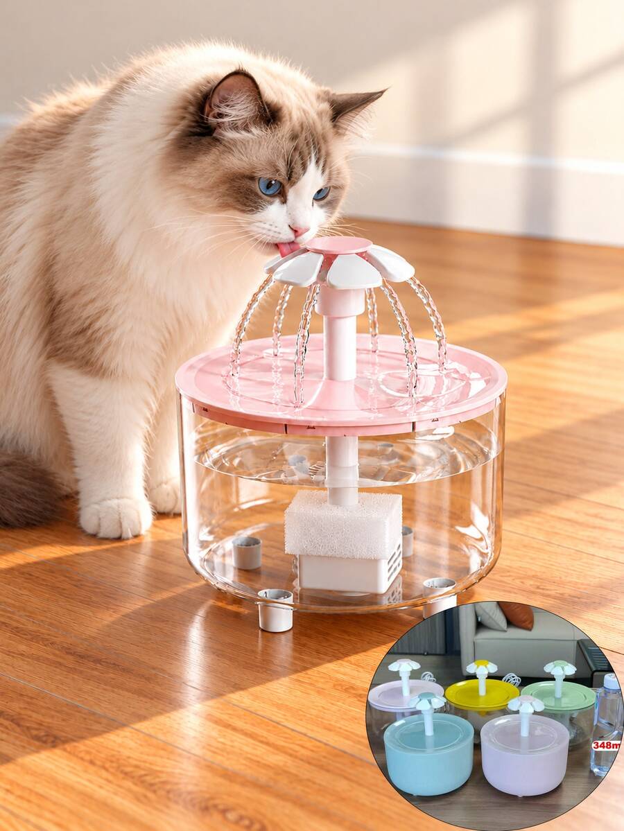 1500ML/50.72oz Cat Water Fountain - Floral Design Automatic Pet Water Dispenser With Circulation Filter, USB Powered (Adapter Not Included), Suitable For Cats And Small Dogs - 1.5L - View 1