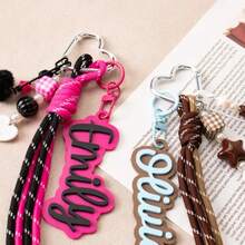 1pc Personalized Rope Braided Bag Charm, Customized Name 3D Printed Keychain, Paracord Woven Bag Pendant, Handbag Backpack Decoration Accessory, Letter Name Customized Pendant, Fashion Women's Bag Charm, Creative Key Chain, Daily Outfit Accessory, Gift For Her, Best Friend Birthday Gift, Girlfriend Gift, Christmas Gift, Personalized Holiday Gift - Multicolor - View 4