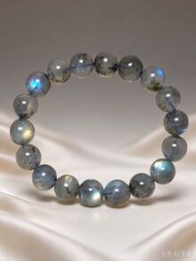 Natural Labradorite Beaded Bracelet, Reiki Healing Crystal Stretch Bracelet For Intuition & Protection, Spiritual Energy Stone Jewelry - Labradorite[1pc] - View 3