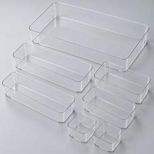 1pc XL/7pcs Set Clear Plastic Drawer Organizer Tray, Transparent Storage Box, Suitable For Cosmetics, Jewelry, Makeup, Office Supplies, Bathroom And Bedroom Drawer Storage - Clear - View 2