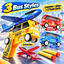 2026 1pc 2-In-1 Bus Plane Launcher Toy, Transforming Vehicle With Foam Glider Airplane And Soft Foam Darts, One-Button Launch Design, 3 Style Options, Interactive Flying Toy For Outdoor Play And Family Fun - Multicolor - View 3