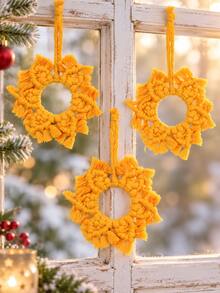 1pc Christmas Mustard Yellow Mini Wreath Hanging Ornament, Round Braided Tassel Christmas Tree Pendant With Hanging Rope, Holiday Decor For Christmas Tree Branches, Christmas Wreaths, Fireplace Mantels, Entryway Door Handles, Bedroom Windows, Living Room Walls, Study, Dining Room, Staircase Railings, Porch, Holiday Gift Boxes, Gift Wrapping, Christmas Tables, Cafe Windows And Christmas Party Decorations - Style 3 - View 5