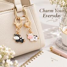 2pcs Cute Cow Keychain Heart Buckle Bag Pendant Black & White Cow Charm Creative Animal Key Ring Backpack Zipper Decoration Small Lightweight Daily Accessory - Multicolor - View 9