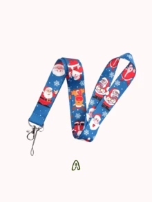 1pc Christmas Lanyard,Cute Santa Gingerbread Man Snowman Print Neck Strap,ID Badge & Phone Lanyard,For Work Pass,Transport Card,Ideal Holiday Gift - Red - View 3