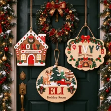 Custom Christmas Door Sign, Personalized Family Name Plaque, Rustic Farmhouse Wall Hanging, Customized Text Holiday Room Decor, Christmas Ornaments For Front Door, Entryway & Christmas Tree Decorations, Customizable Festive Gift Keepsake For Home - Multicolor - View 6
