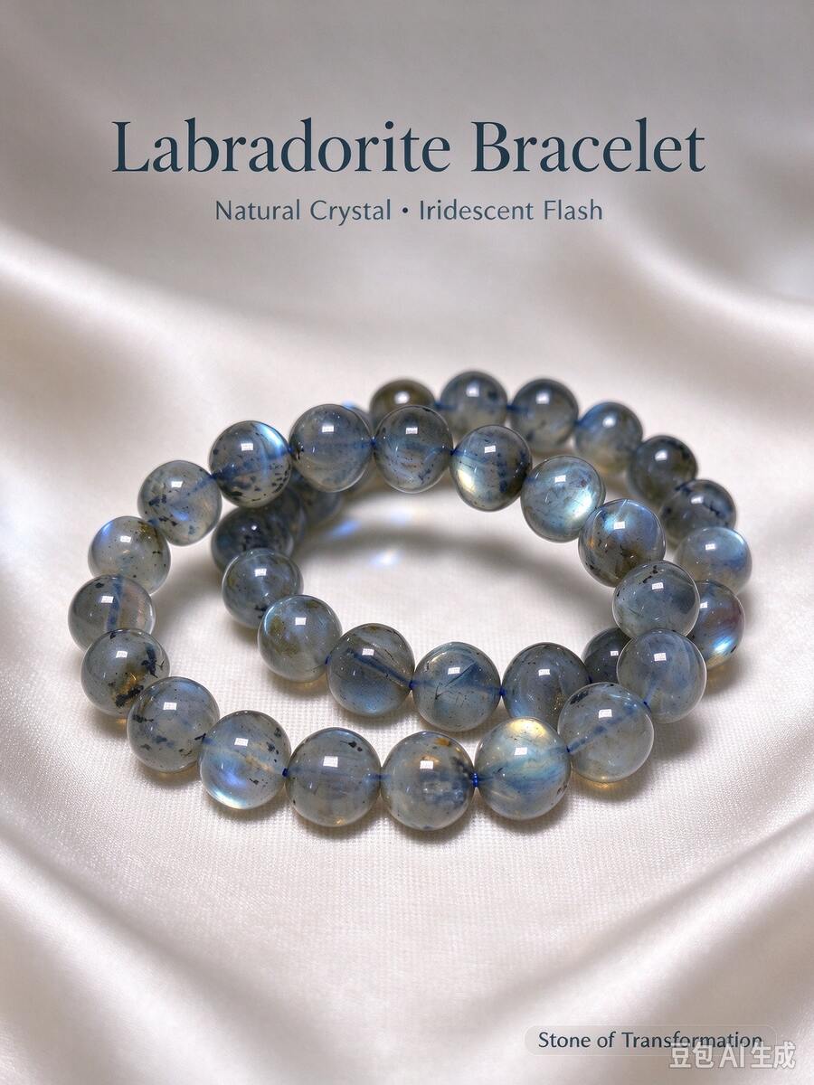 Natural Labradorite Beaded Bracelet, Reiki Healing Crystal Stretch Bracelet For Intuition & Protection, Spiritual Energy Stone Jewelry