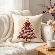 1PC Christmas Tree With Gold Ornament Ball And Snowflake Star Decor Print Pillow Cover, Sofa Couch Cushion Living Room Decor - Multicolor - View 8