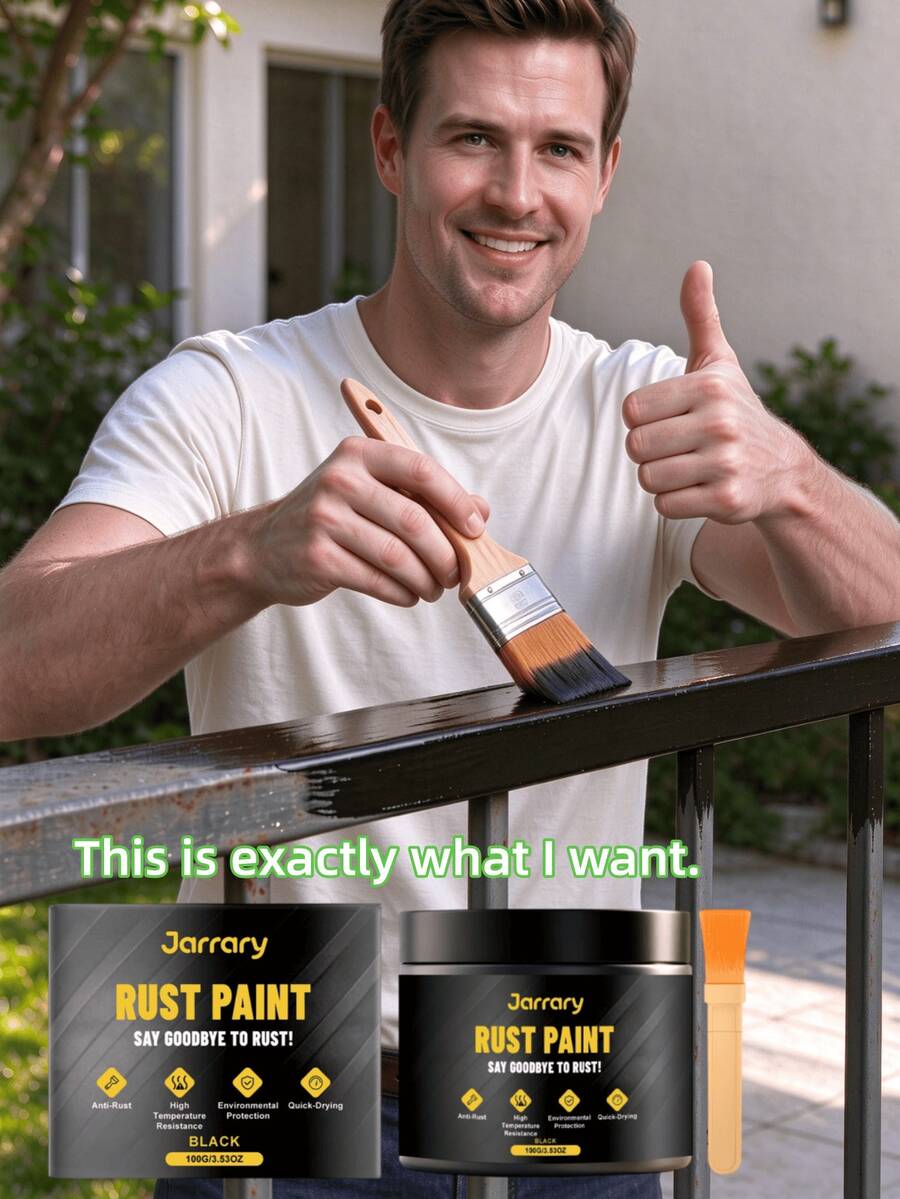 Black Anti-Rust Paint, Daily Household Protective Furniture Surface Rust Multi-Purpose Easy-To-Apply Anti-Rust Paint, Specially Designed For Strong Protection Of Metal Surfaces, Inhibiting New Rust Formation, Blocking Rainwater And Moisture In Harsh Weather, Removing Surface Rust And Dust, Stir The Paint Evenly, Apply Evenly With A Brush To The Surface That Needs Treatment, And Wait For It To Dry. After Use, It Forms A Dense And Stable Waterproof Isolation Layer On The Metal Surface