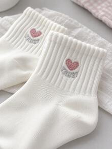 5 Pairs Pink Heart Rabbit Mid-Calf Socks For Women, Ribbed Cuff, Soft And Breathable, Versatile Cotton Socks For Girls And Students, Daily And Home Wear - Multicolor - View 6