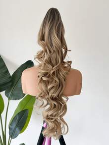 20/32 Inch Long Wavy Curly Ponytail Wig, Synthetic Heat Resistant Claw Clip Wavy Ponytail Wig, Suitable For Women, Blonde With Brown - Blonde Ombre - View 8