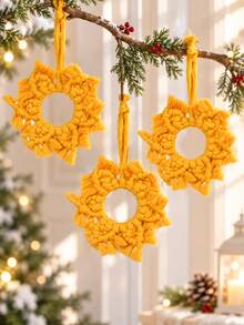 1pc Christmas Mustard Yellow Mini Wreath Hanging Ornament, Round Braided Tassel Christmas Tree Pendant With Hanging Rope, Holiday Decor For Christmas Tree Branches, Christmas Wreaths, Fireplace Mantels, Entryway Door Handles, Bedroom Windows, Living Room Walls, Study, Dining Room, Staircase Railings, Porch, Holiday Gift Boxes, Gift Wrapping, Christmas Tables, Cafe Windows And Christmas Party Decorations - Style 3 - View 4