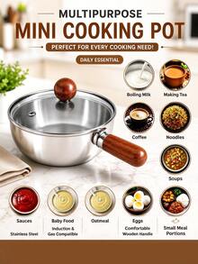 Stainless Steel Small Milk Pot With Heat-Insulated Handle, Short Handle Mini Soup Pot, Suitable For Milk, Melting Butter, Chocolate, Gravy, Egg Custard, Tea, Dessert Preparation, Kitchen Cooking, Serving - View 3