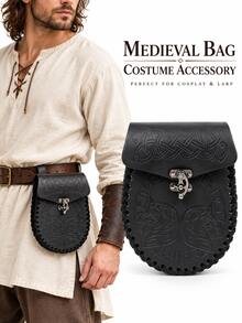 Medieval Dragon Embossed PU Leather Waist Bag, Halloween Renaissance Cosplay Waist Bag, Realistic Costume Prop - A - View 1