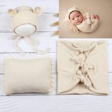 3pcs Newborn Baby Swaddle Wrap, Hat, Photography Props Elastic Blanket, Baby Boy/Girl Photo Shoot Accessories, Infant Party, Easter Gift - Multicolor - View 12