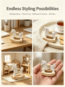 1pc Mini Rocking Horse Figurine, 1:12 Dollhouse Decor, Miniature Furniture, Photography Prop - White-5pcs - View 3