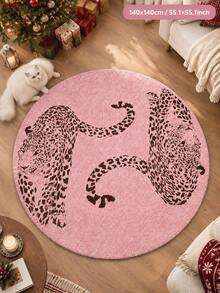 1pc Velvet Sweet Cool Pink Base Double Black Leopard Round Rug, Vintage Personalized Leopard Print Leopard Pattern, Living Room Bedroom Makeup Chair Decor Mat, Rugs, Carpet, Rugs Living Room Large, Rugs Living Room, Rugs For Bedroom, Bedroom Rug, Rug For Bedroom, Carpet Living Room, Carpet For Bedroom, Kitchen Mat, Bathroom Mat, Room Decor, Kitchen Rug, Hallway Runner - Multicolor - View 3