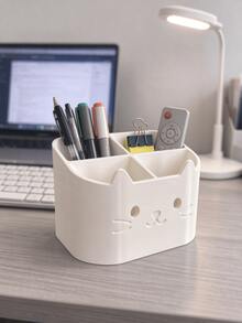 Cute Hollow Cat Multi-Compartment Desktop Organizer, Large Capacity Multi-Section Stationery Storage Holder For Student Desk And Office, Pen Holder For Markers, Stapler, Paper Clips And Small Items Organizer Box - Multicolor - View 7