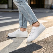 Men's White Canvas Shoes | Breathable & Durable | Low-Top Round Toe Lace-Up Design, Non-Slip Sole | Versatile For All Seasons, Suitable For Daily Wear, Shopping, Vacation - White - View 5