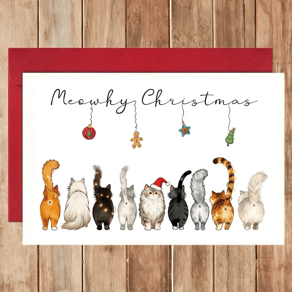 1pc Cute Cat Back View Christmas Greeting Card, Festive Xmas Card For Special Dad, Warm Sentiment Holiday Card, Christmas Gift For Father, Family Xmas Celebration Card - One Size Fits All - View 1