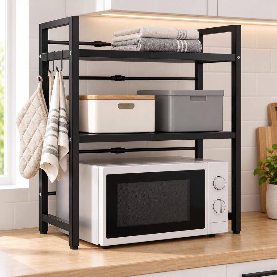 Black Kitchen Counter Rack Double Layer Microwave Shelf Storage Organizer - View 1