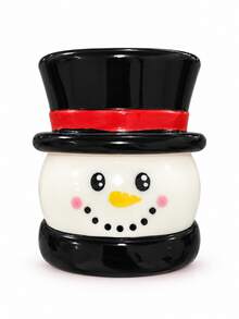 1pc Ceramic Christmas Snowman Planter, Smiling Face Flower Pot With Top Hat Design, Festive Porch And Entryway Decor For Small Plants, Available In Red, Black Or Green - A - View 9